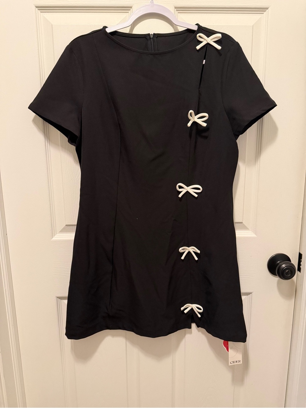 Cider Black Mini Dress with White Bow Trim